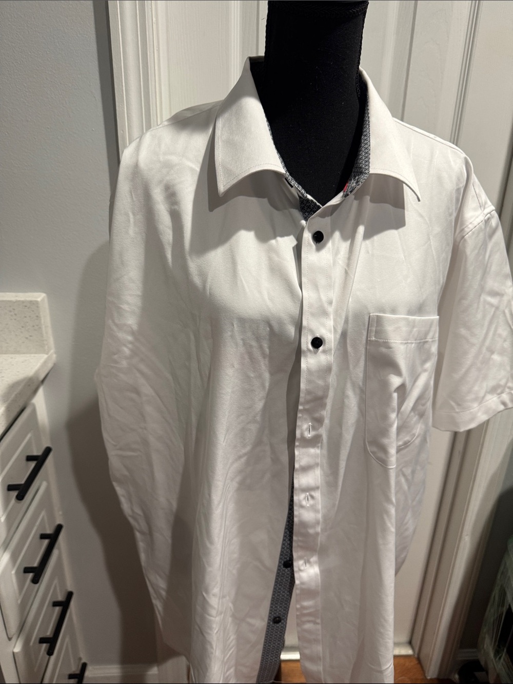 Men's White Short-Sleeve Button-Down Shirt with Contrast Trim